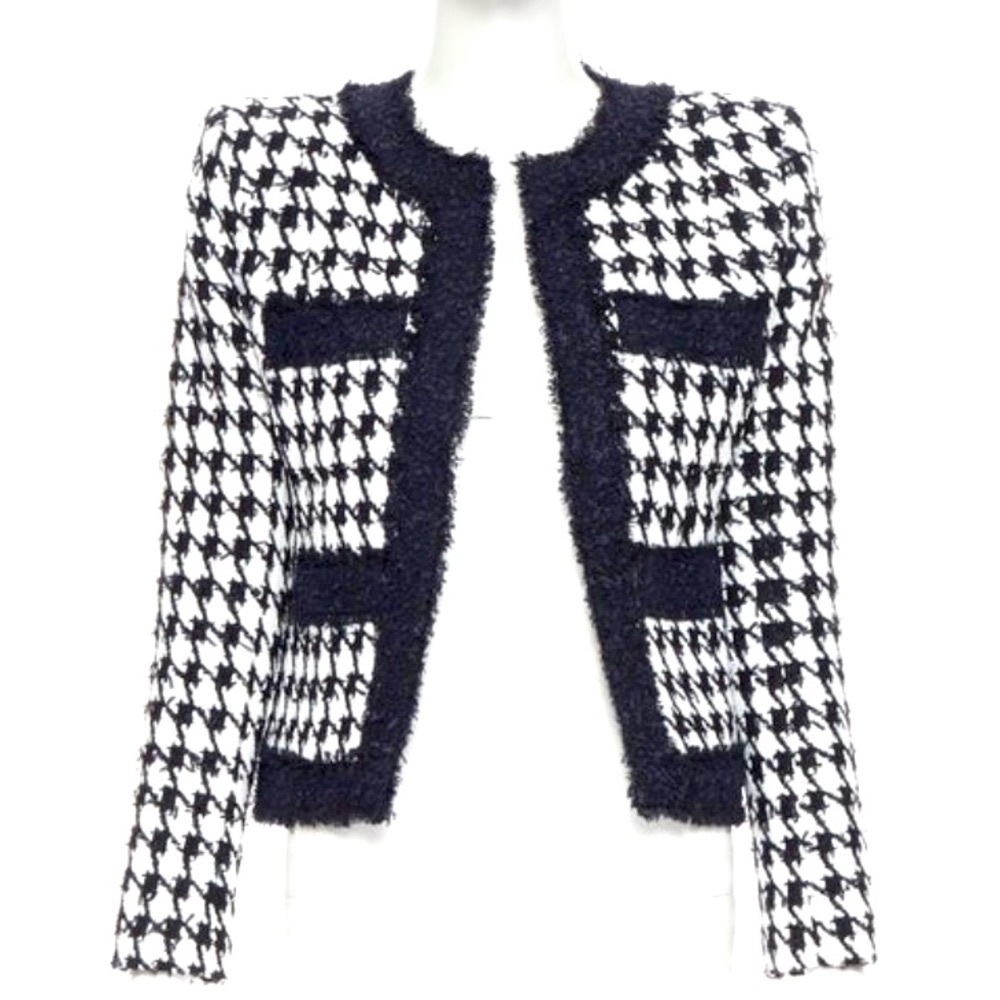 BALMAIN black white houndstooth tweed 4 pocket padded cropped jacket FR42 - Picture 3 of 16